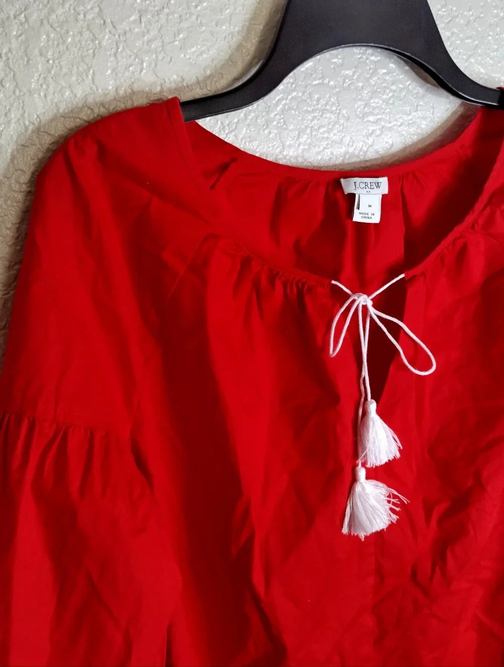 J. Crew Puff Sleeves Embroidered Tassels Blouse Sz M